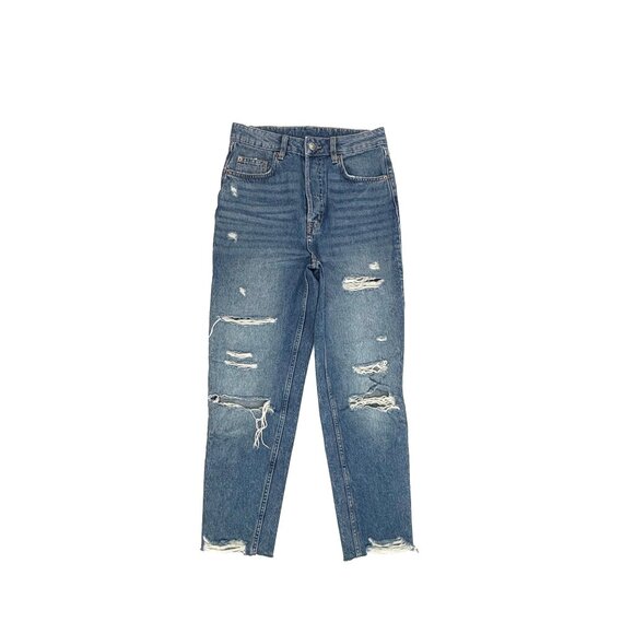 Divided H&M Button Fly Straight Distressed Raw Hem Women size 4 Blue Denim Jeans - Picture 1 of 3
